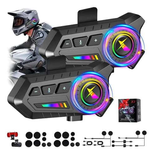 Intercomunicador Para Casco 2 Piezas STQUSTI Audífonos Bluetooth con Radio FM, Batería de 3200 mAh, Auriculares Intercomunicación Bidireccional de 1000M, Sonido HiFi, Para Todo Tipo De Cascos