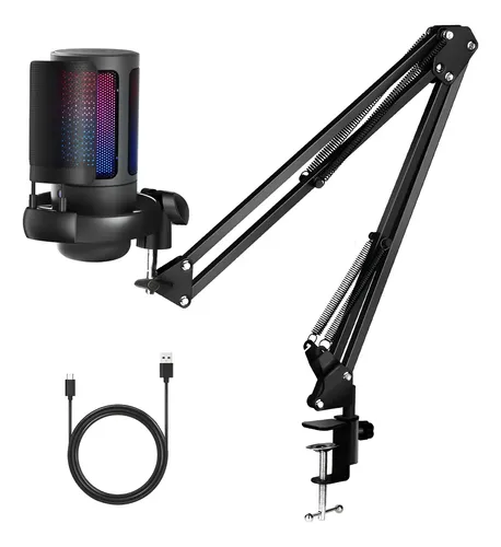 Micrófono Pc Gamer Kuiiyer® Rgb Condensador Cardioide Con Cancelación De Ruido Silencio Ganancia Monitoreo Para Streaming Podcast Celular Computadora