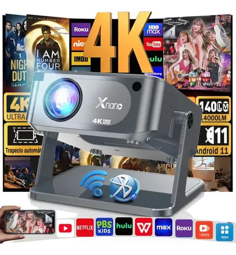 Proyector 4k Android 14000lm Mini Proyector Led Portatil Inteligente Dual Wifi6 Auto Corrección Keystone 1080p Nativo Bt 5.2 Sonido Hi-fi Con Soporte