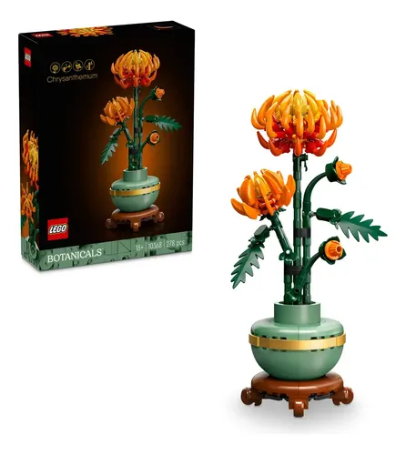LEGO Botanicals Crisantemo 10368; Arreglo floral decorativo; Incluye dos crisantemos abiertos y dos botones, maceta verde y base armables; 18+