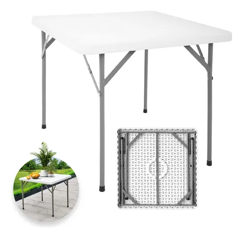 Mesa Plegable Cuadrada Plástico Resistente 86cm Jardin Exter Color Blanco