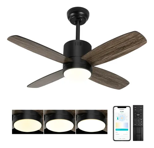 Ohniyou 38 pulgadas Ventilador de Techo Con luz Control Remoto Ventilador de techo para dormitorio Aspas Reversibles Para Interior/exterior 3 Colores 6 Velocidades Ventilador de techo silencioso 97cm