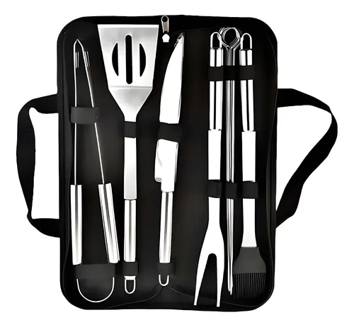 Kit 9 Utensilios Asador Parrilla Barbacoa Cocina Acero Inox