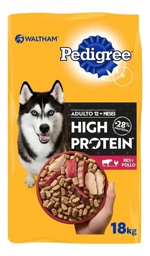 PEDIGREE - High Protein, Croquetas para Perro Adulto, Sabor Res y Pollo, Alimento Completo para Perro con Alta Proteína, Vitaminas y Omega 6, 18 kg
