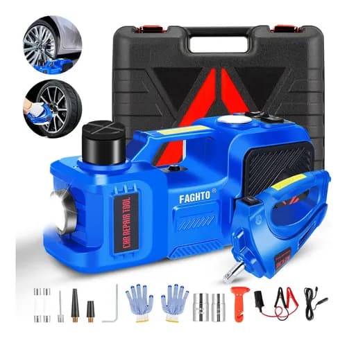5 En1 Gato Hidráulico Eléctrico Automotriz 5 Ton 12v Con Luz, FAGHTO Gato/inflable/martillo De Seguridad/iluminación/llave Eléctricaaltura De Elevación: 155-450mm,Kit De Llave Y Bomba De Aire,150 Psi