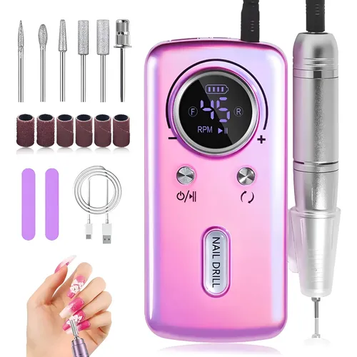 Esmeril Para Uñas Profesional 45000rpm Recargable Drill Uñas Inalambrico Portátil Velocidad Positiva Y Negativa Taladro Para Uñas Pulidor Esmeril Uñas Drill Para Unas
