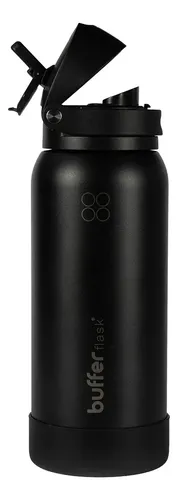 Termo Botella Agua Termica Acero Inoxidable Buffer Flask 1lt Tapa 2 En 1 Viral - Black