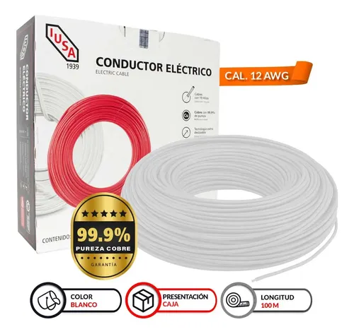 Cable Electrico Iusa Cobre Puro 100m Voltaje 600v Color Blanco