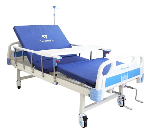 Gambimedic Cama Hospitalaria Manual Dos Funciones Elevacion Respaldo Y Reposapiernas Barandal Tarjetero Ruedas Con Seguro Soporta Hasta 260kg Ideal Para Casa Con Colchon Portasuero Mesa Para Comer