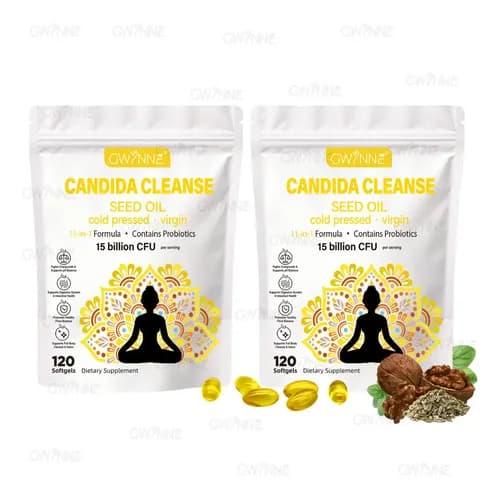 Gwynne Candida Cleanse Seed Oil 120 Cápsulas,hierbas Naturales Para La Desintoxicación Intestinal Con 15 Billion Cfu,11-in-1 Formula Con Hoja De Orégano,ácido Caprílico Y Probiotics 2pcs