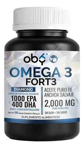 Omega 3 Diamond Forte 2000mg Aceite Anchoa | Máxima Pureza Diamante Platinum | Epa Dha - Tg | Oby Suplemento Omega Tres Fish Oil | Vitaminas Mujer Hombre | Sin Eructos, Sin Sabor Y Olor | 180 Capsulas