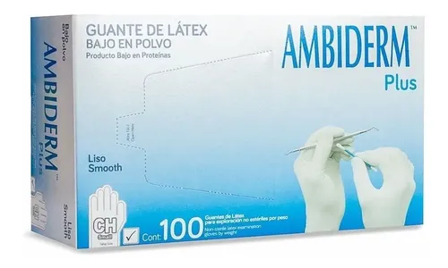 Guantes descartables Ambiderm Plus color blanco talle S de látex con polvo x 100 unidades