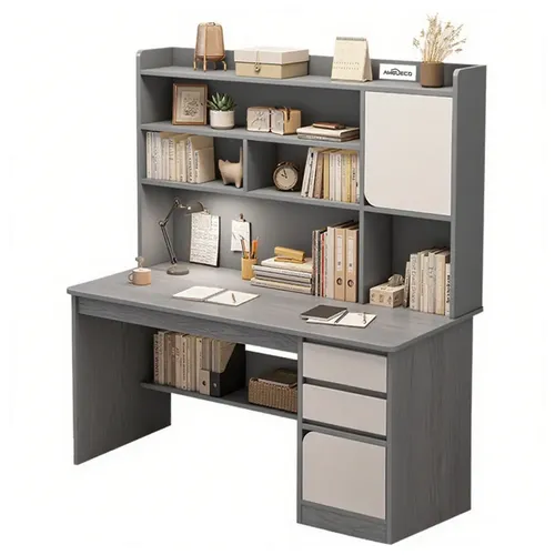 Ambueco Escritorio Muebles Con Biblioteca Y Cajones Mesa De Computadora 110*40*152 Gris