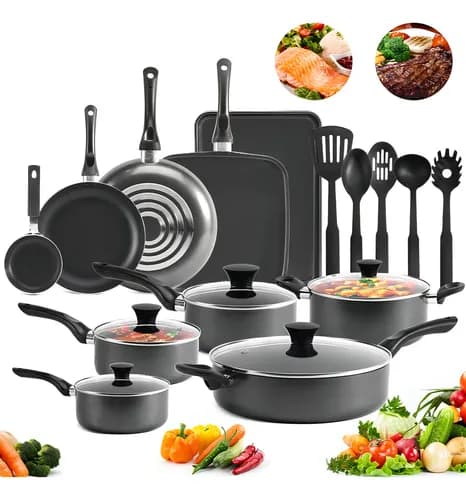 Batería De Cocina Orfeld NG3SSS 20 Piezas De Aluminio Con Antiadherente Color Negro