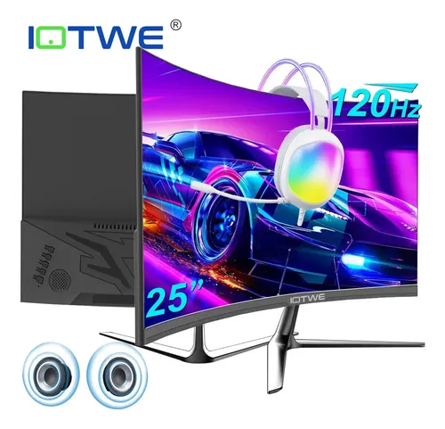 Monitor Gamer Curvo IOTWE 25 Pulgadas Altavoces Integrados Negro 120Hz Full HD 1080P LED VA Soporte De Pared Compatible HDMI 2.0 VGA Para PC Y Xbox Play station 4/5Computadora