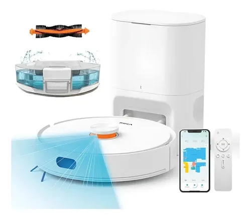 Robot Aspiradora Trapeadora Barredora Inteligente Con Base Autovaciado Fika Smart Wifi App Color Blanco