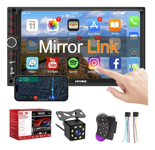Autoestéreo Hivoz 7 Pulgadas Mp5 Estéreo 1din Mirrorlink Pantalla Táctil Y Cámara Estereo Pantalla Auto Estereo De Pantalla Con Bluetooth Fm Type-c Usb Para Carro Aux Reproductor Multimedia Auto 4x60w