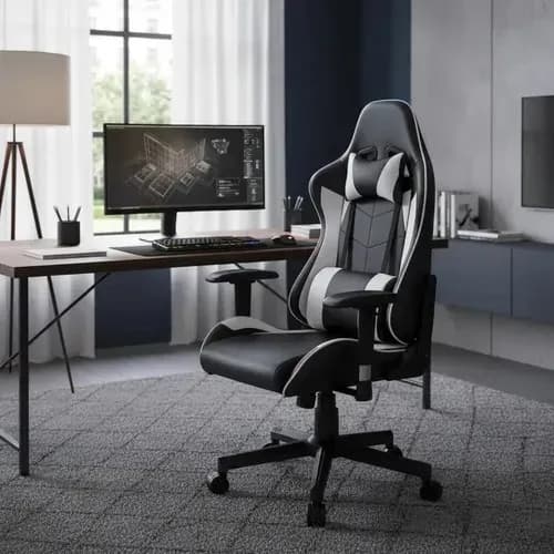 FOH GH091 Silla Gamer Reclinable Altura Regulable Silla Soporte Lumbar y Respaldo Ergonómica Gaming Capacidad Máxima 125kg Gris y Negro