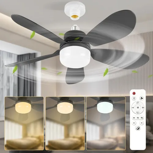 DGO Ventilador De Techo Lampara Led Con Control Remoto 52cm Con Luces Para Dormitorio Cocina Y Salón Con Función De Atenuación Rosca E26/E27