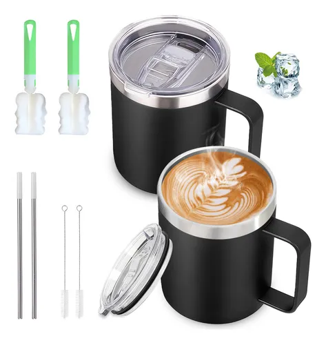 2pcs 14oz Vaso Térmico De Acero Inoxidable Para Cafe Portátil Con Calor/frí Color Negro Kidomy