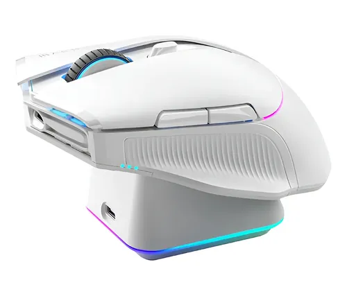 Mouse Gamer Inalámbrico 8khz Machenike L8pro Con Carga RGB Base 26000dpi Kailh Micro Switch Paw3395 Bluetooth Usb 2.4GHz Blanco