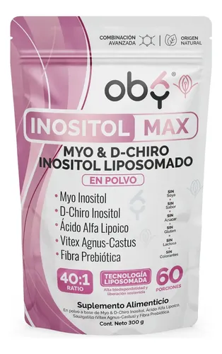 Myo y D-Chiro Inositol Max 40:1 Liposomal Forte | Acido Alfa Lipoico, Prebioticos y Vitex Agnus, Vitaminas Mujer Mayo Myonisitol | Oby Suplemento Premium Vegano Maxima Absorcion | Polvo Sin sabor 300g