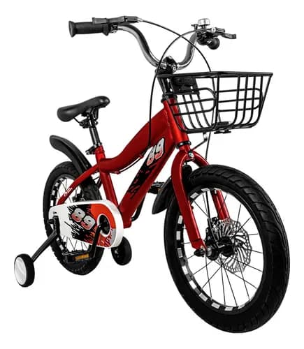 Bicicleta Infantil para Niños Rodada 16 con Canasta Estilo Racing Cuadro Resistente Tamaño S Frenos de Disco Delantero y Trasero Color Rojo Ideal para Aprender y Uso Diario