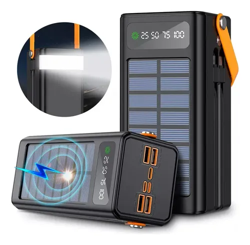 Power Bank 60000 Mah Bateria Portatil Pila Cargadores Ultrarápida De 150w Con Cables Integrados , Banco De Energía Solar Carga Para Celulares,tabletas,ventilador Usb,pulsera Electrónicacon Luces Led