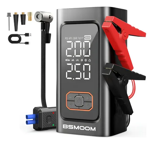 Arrancador De Batería Coches 9000a Compresor Inflador 150psi, 12v Arrancador Portátil De Batería De Coche BSMOOM Con Pantalla Para 8 Cilindros, Para Automóvil Motocicleta Camioneta Cortacésped etc