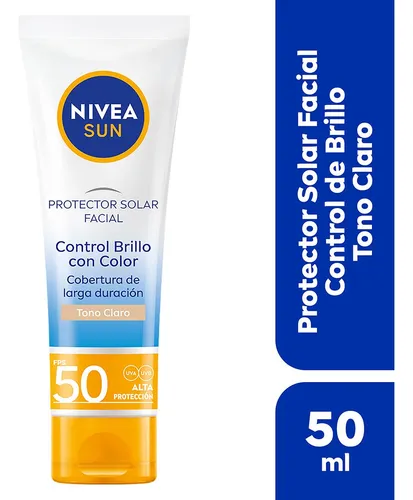 Protector Solar Facial NIVEA SUN Control Brillo Tono Claro, Cobertura de Larga Duración FPS 50+ 50ml