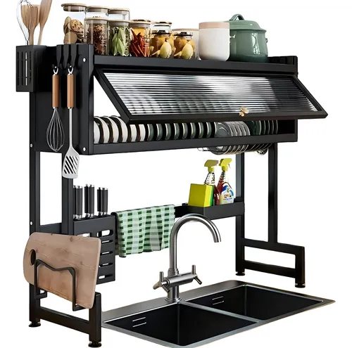 Escurreplatos Grande De 85 Cm Prueba De Polvo Ahorra Espacio Color Negro