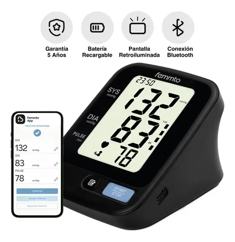 Baumanometro Digital Bluetooth Batería Usb Monitor Medidor De Presion Arterial Tensiometro Femmto