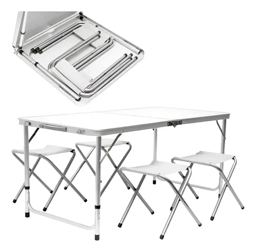 Mesa Plegable Portafolio 120cm con 4 Sillas Altura Ajustable MDF