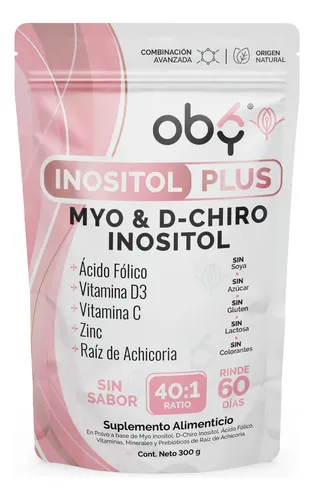 Myo Y D-chiro Inositol Plus 40:1 300g | Ácido Fólico, Zinc, Vitaminas D3 C, Prebióticos | 4100 mg porcion | Balance Hormonal Mujer SOP | 100% Pureza Certificada | Oby Polvo Sin Rellenos Sin Sabor