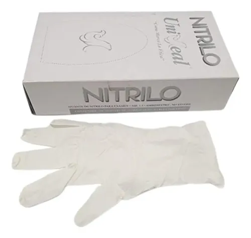 Guantes descartables antideslizantes UniSeal 3.5 grs color blanco talle M de nitrilo x 100 unidades