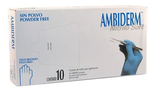 Guantes Descartables Antideslizantes Ambiderm Soft Color Azul Talle M de Nitrilo x 10 Unidades