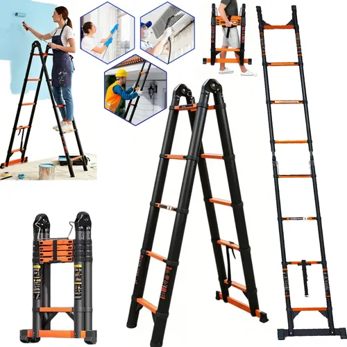 Escalera Telescópica Tijera Plegable 3en1 4.2m Acero Carbono