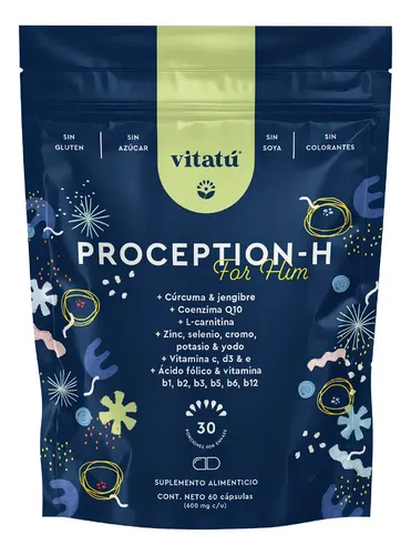 Vitatú | Proception suplemento para hombre con Zinc, Folato, L-Carnitina, Vitamina D3, Q10, Vitamina C, E, Cúrcuma y Jengibre, 60 cápsulas. Vitaminas, Minerales y Antioxidantes diseñado para Hombrer