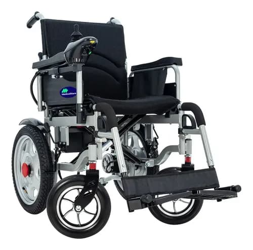 Silla de Ruedas Eléctrica Plegable Todo Terreno Gris Joystick Ajustable Asiento Acolchado Descansabrazos Abatibles Cinturón Frenos Electromagnéticos