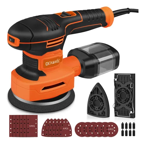 Goxawee 3 En 1 450w Lijadora De Orbital , 5 Velocidades Ajustable,14000 Rpm,redonda, Cuadrada, En Forma De Rata, Para Madera, Desincrustar Y Pulir Metales