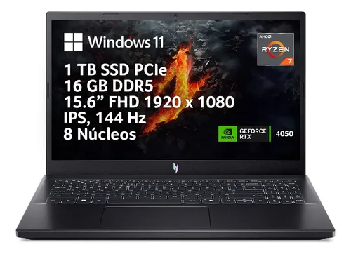 Laptop Acer Nitro V 15.6  Fhd Ryzen 7 16gb 1tb Ssd Rtx4050 Negro