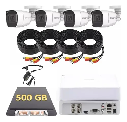 Kit Videovigilancia Epcom 4 Cámaras 2MP 1080p Micrófono Integrado DVR 4 Canales 500GB