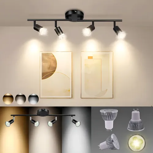 Sonheo® Lámparas De Riel Lámpara De Techo Decorativas Moderna Para Sala Y Interiores Incluye 4 Focos,con 3 Modos De Luz,blanca,cálida,neutra 85/265V
