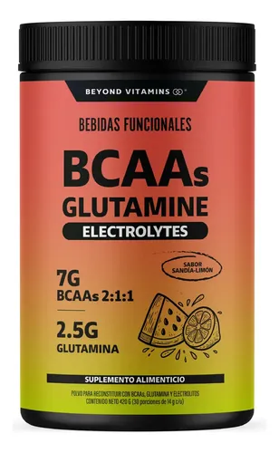 Bcaa + Glutamina + Electrolitos | 7g Aminoácidos Bcaa 2:1:1 + 2.5g L-glutamina En Polvo | Con Magnesio, Potasio, Calcio Y Vitamina B6 - Vitaminas Mujer / Hombre | Sabor Sandía-limón | 30 Servicios