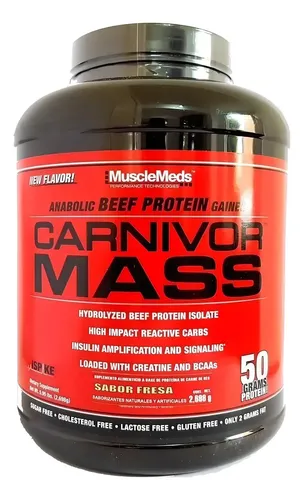 Proteínas en Polvo MuscleMeds Carnivor Mass Sabor Fresa 2.72kg Para Masa Muscular