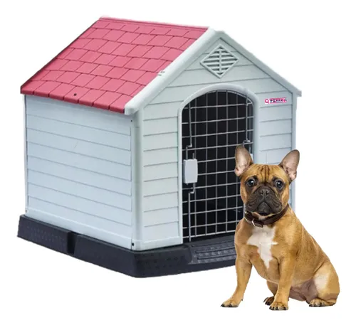 Casa Exterior Para Perro Lider Raza Pequeña De Plástico Color Gris