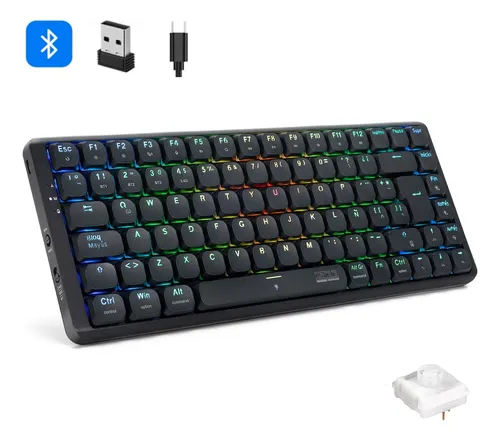 TERPORT 75% Teclado Mecánico Inalámbrico Últrafino Z11-E190 Luces Rgb Español BT/2.4G/Cableado, Teclado Inalambrico Recargable Programable Con Low Profile Switch Portátil Para Windows&Mac - 85 Teclas