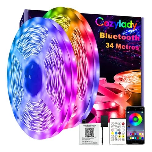 Cozylady Tiras De Led 34m Bluetooth Rgb Luz Led Inteligentes Música De Tiras De Luces Led App Control Para Cuarto,tv,bar,habitación Gaming,fiesta,decoración De Interior