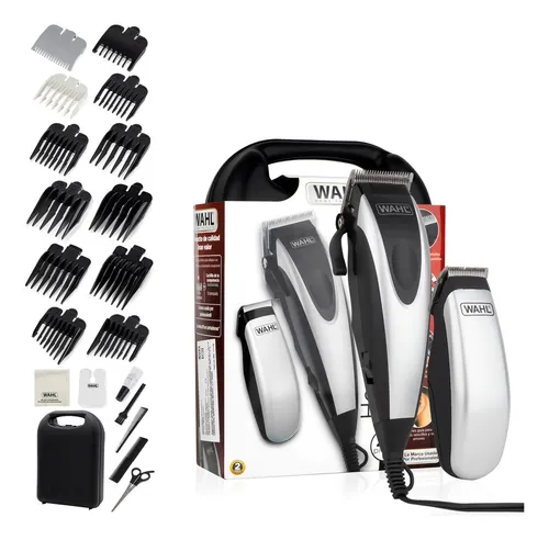 Kit De Maquinas Wahl Home Pro Para Cortar Cabello Y Barba Combo De 24 Piezas Con Estuche color negro y plata