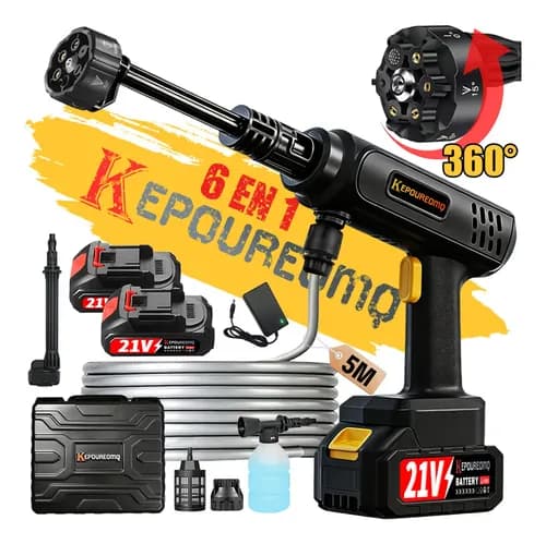 Hidrolavadora Inalámbrica Electrica Portátil 6 En 1, 2600PSI Pistola De Lavado Con 1000W Motor De Cobre Puro, Kepoureomq Pistola Para Lavado Autos, Para Limpieza Del Hogar, Al Aire Libre, Negro